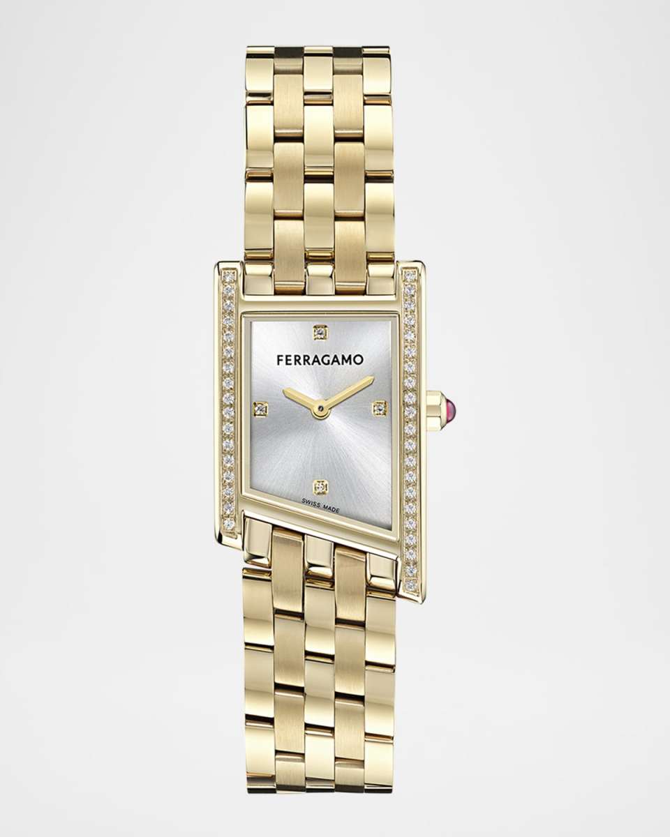 Ferragamo Asymetrique 22X36MM IP Yellow Gold Diamond Watch
